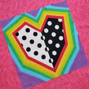 Rainbow Love Block  - 3 sizes of square blocks - Foundation Paper Piecing Pattern