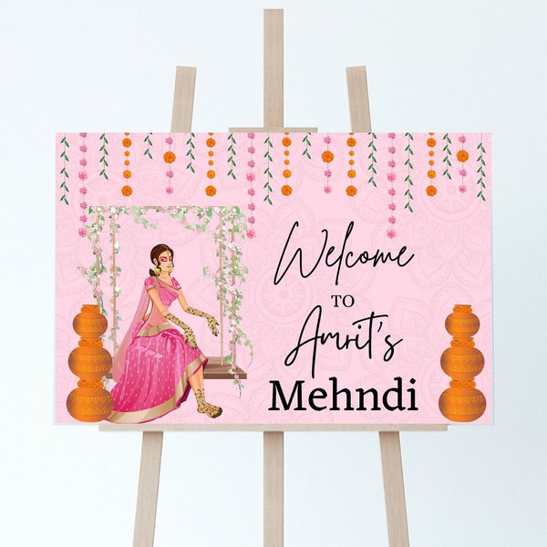 Mehndi Welcome Sign | Indian Event Sign | Wedding Sign | Printed Foam Board