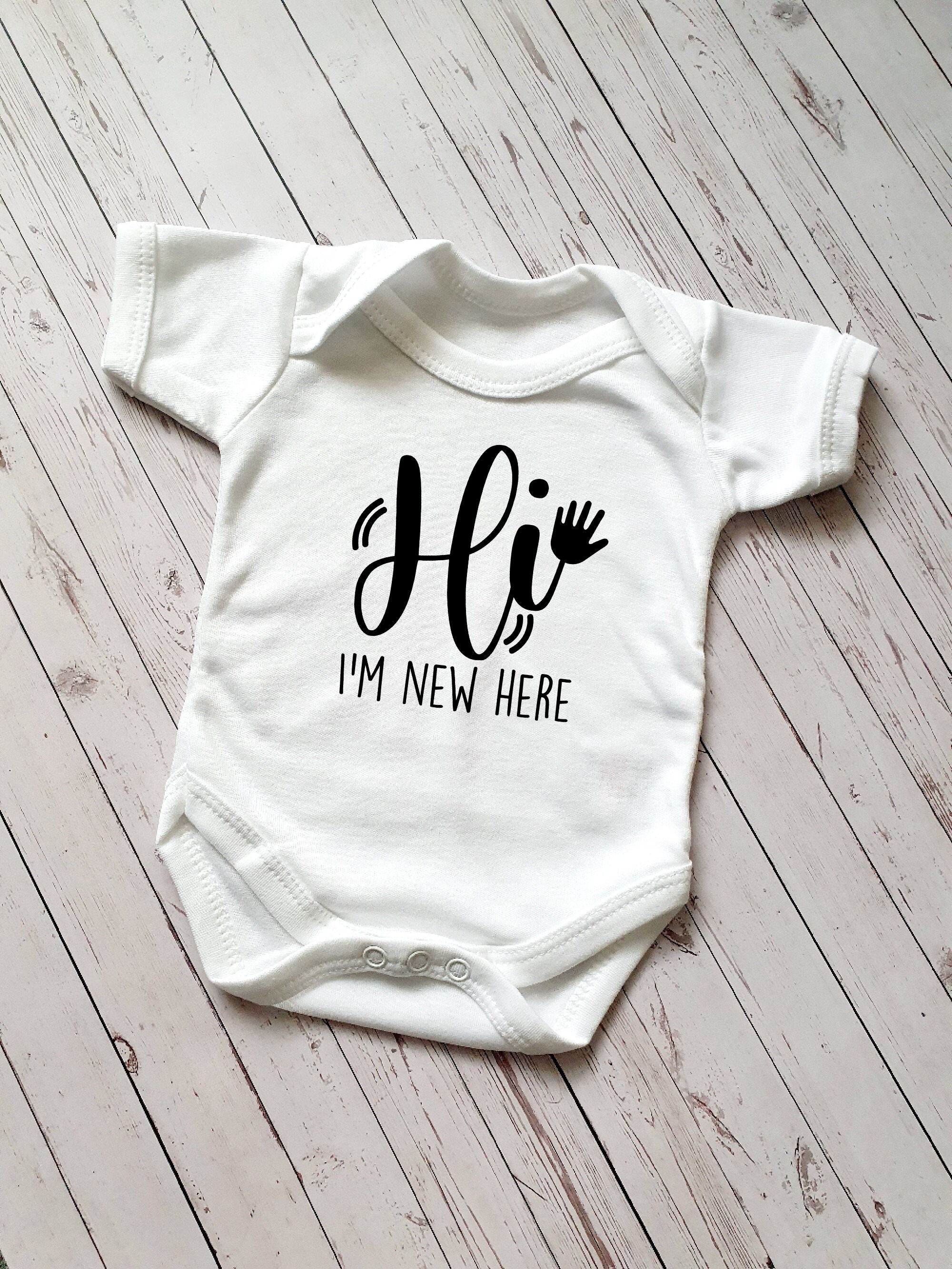 Hi, I'm New Here Unisex Baby Vest, Bodysuit, New Baby Gift, Baby Shower