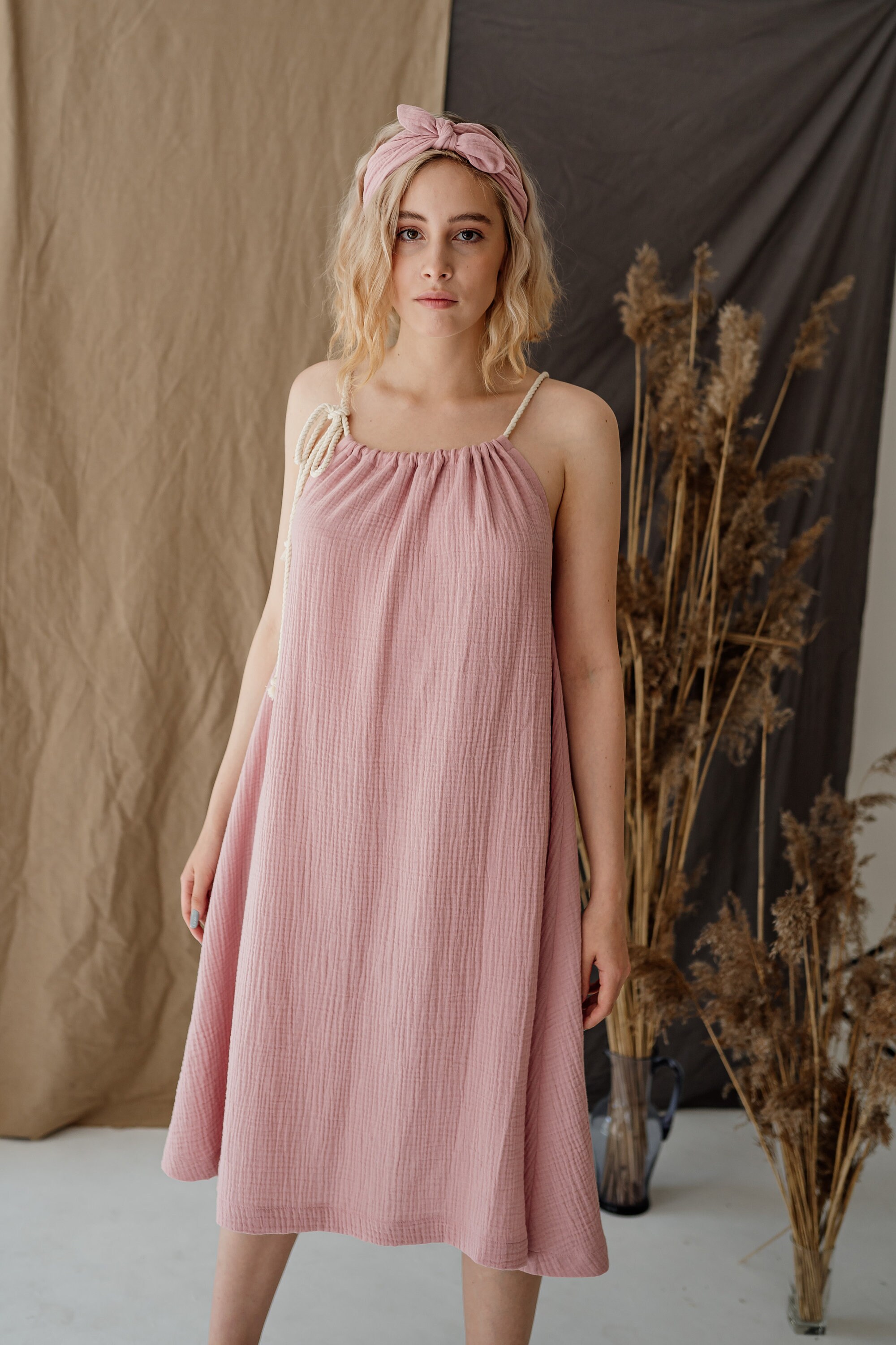 Natural muslin dress Summer beach dress Loose cotton dress Etsy