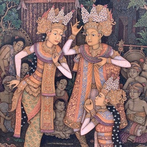 Original Painting, Legong Painting, Balinese Dancers, Bali Temple, Traditional Painting, Bali Painting image 1