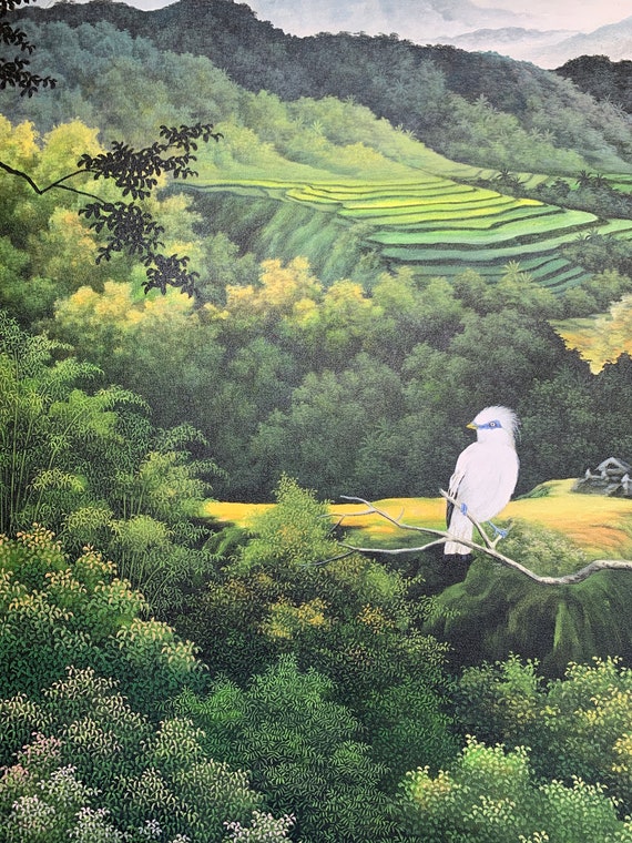 リアルな風景画、キャンバスに描かれたアクリル画、署名入り