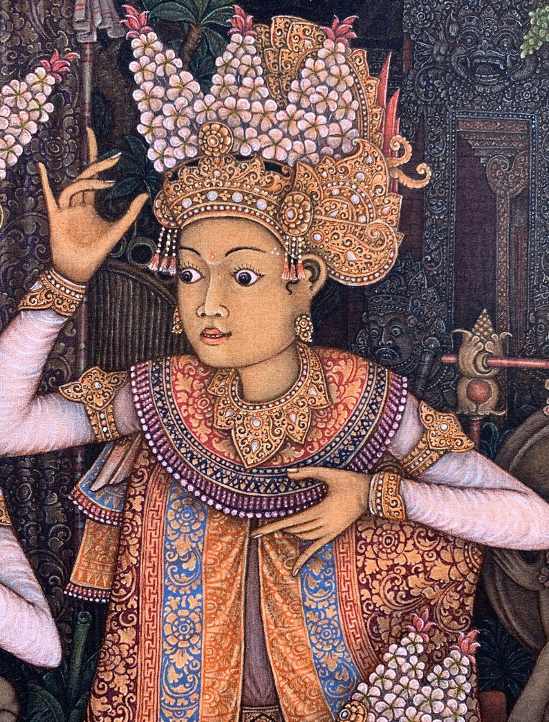 Original Painting, Legong Painting, Balinese Dancers, Bali Temple, Traditional Painting, Bali Painting image 6