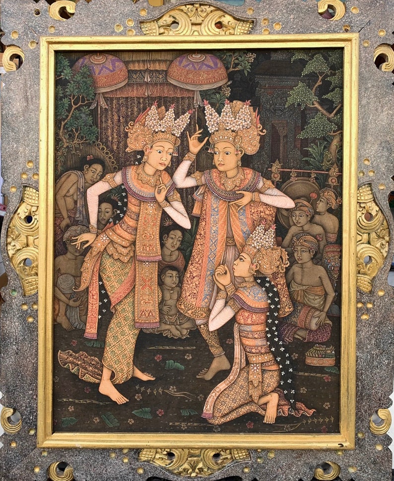 Original Painting, Legong Painting, Balinese Dancers, Bali Temple, Traditional Painting, Bali Painting image 2