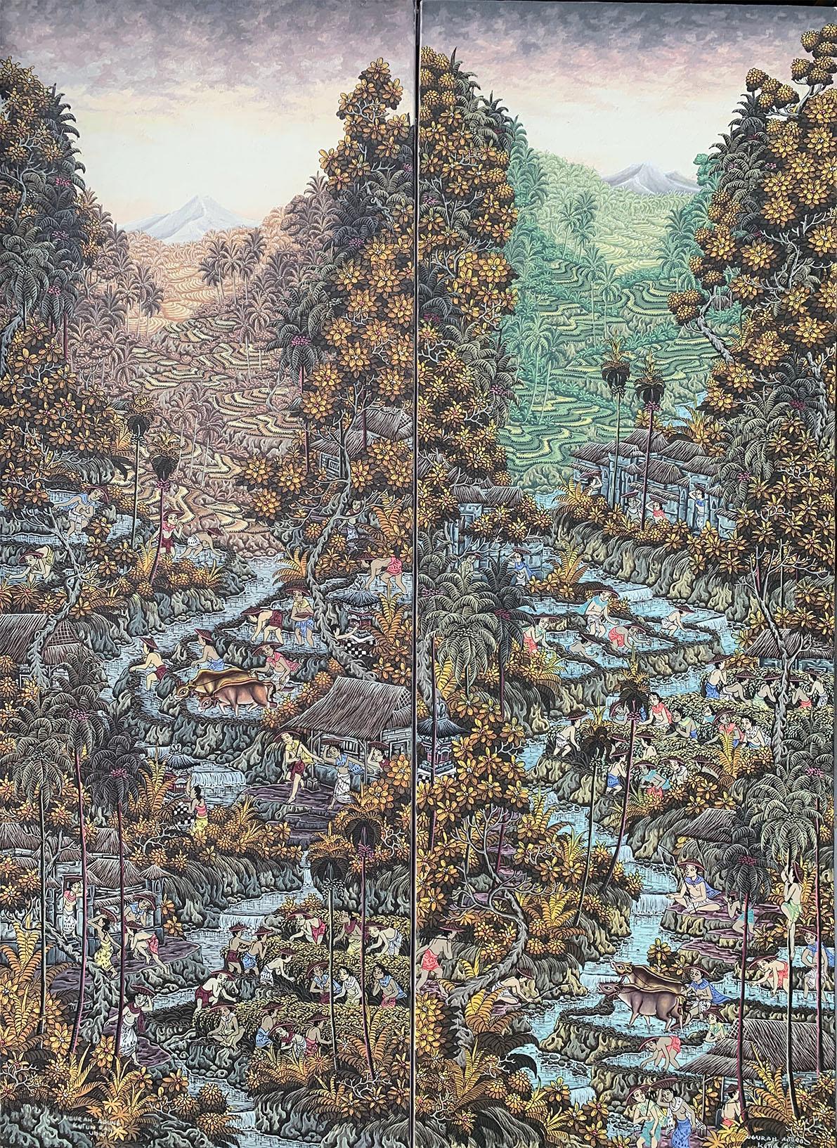 バリ クラシック 絵画 農村 米を作る2人の女性 ヴィンテージ70