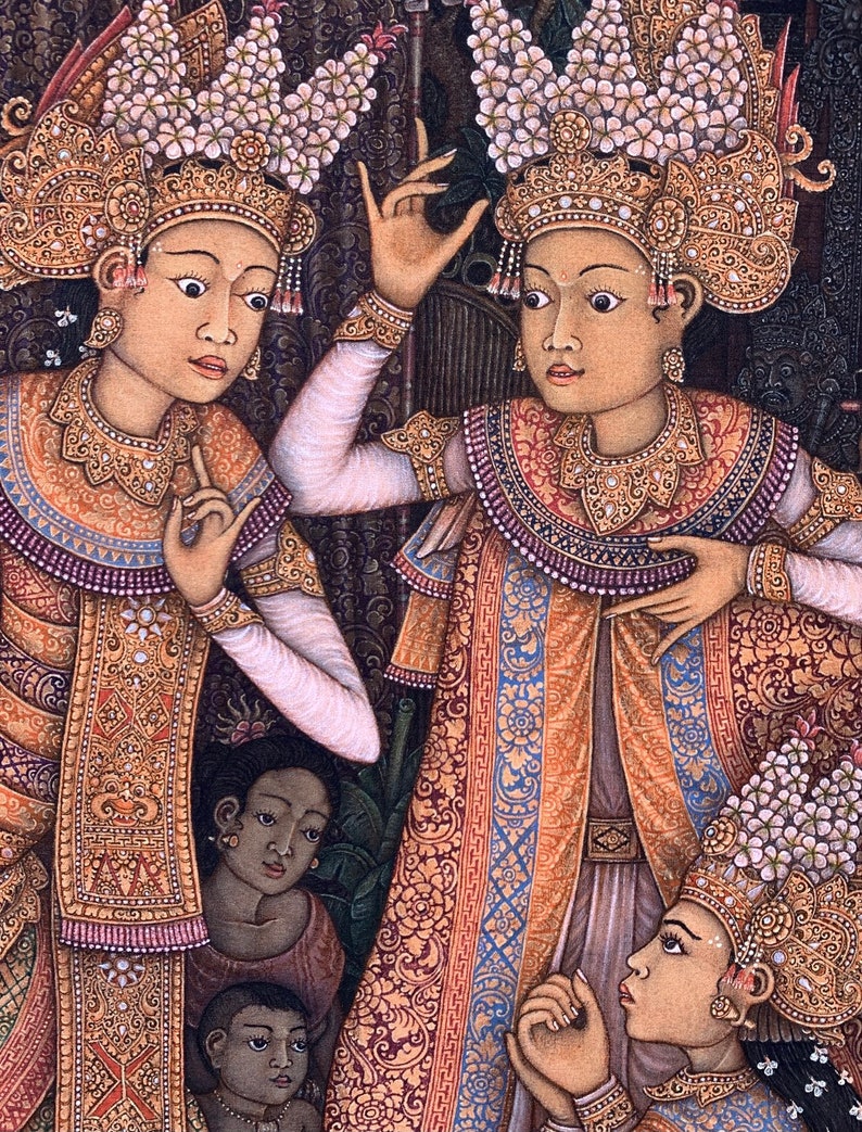 Original Painting, Legong Painting, Balinese Dancers, Bali Temple, Traditional Painting, Bali Painting image 7