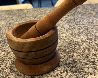 grinder, wooden mortar & pestle