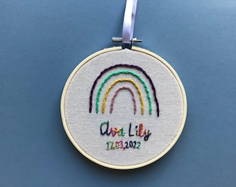 Rainbow baby name embroidery wall hanging - nursery bedroom decor - baby gift