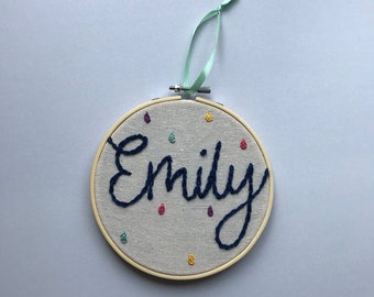 Custom name embroidery wall hanging - nursery bedroom decor - baby gift