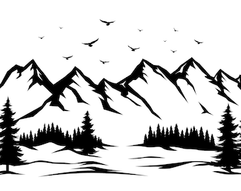 Mountains SVG, File For Cricut, For Silhouette, Cut Files, Forest Scenery Svg - Mountain Clipart - Pine Tree Svg Png, Svg Files