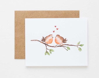 Love Birds Valentine's Card A2, Printed from Original Watercolor