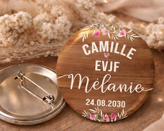 Insignias personalizables para despedidas de soltera, damas de honor, bodas y futuras novias.