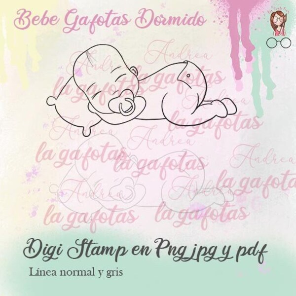 Bebé Gafotas Dormido sellos digitales digistamp en png, jpg y pdf