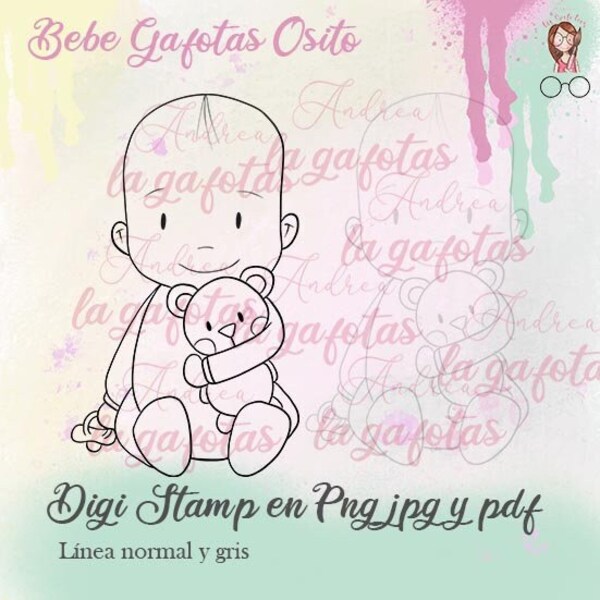 Bebé Gafotas Osito sellos digitales digistamps en png, jpg y pdf