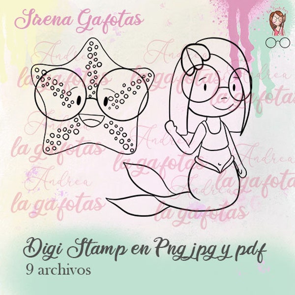 Sirena Gafotas sello digital digistamps en png, jpg y pdf