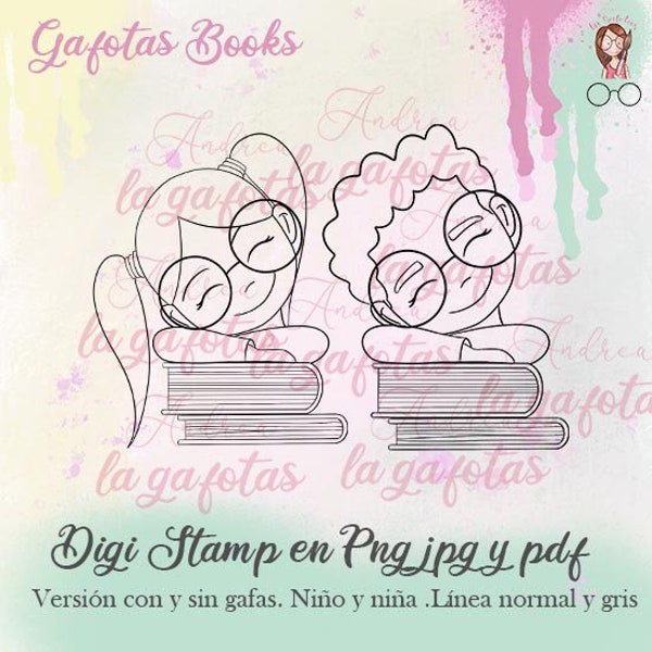 Gafotas Books Sellos digitales Digistamps Vuelta al cole Versión niña y niño en png, jpg y pdf