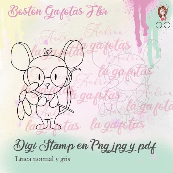 Boston Gafotas Flor sellos digitales digistamp en png, jpg y pdf