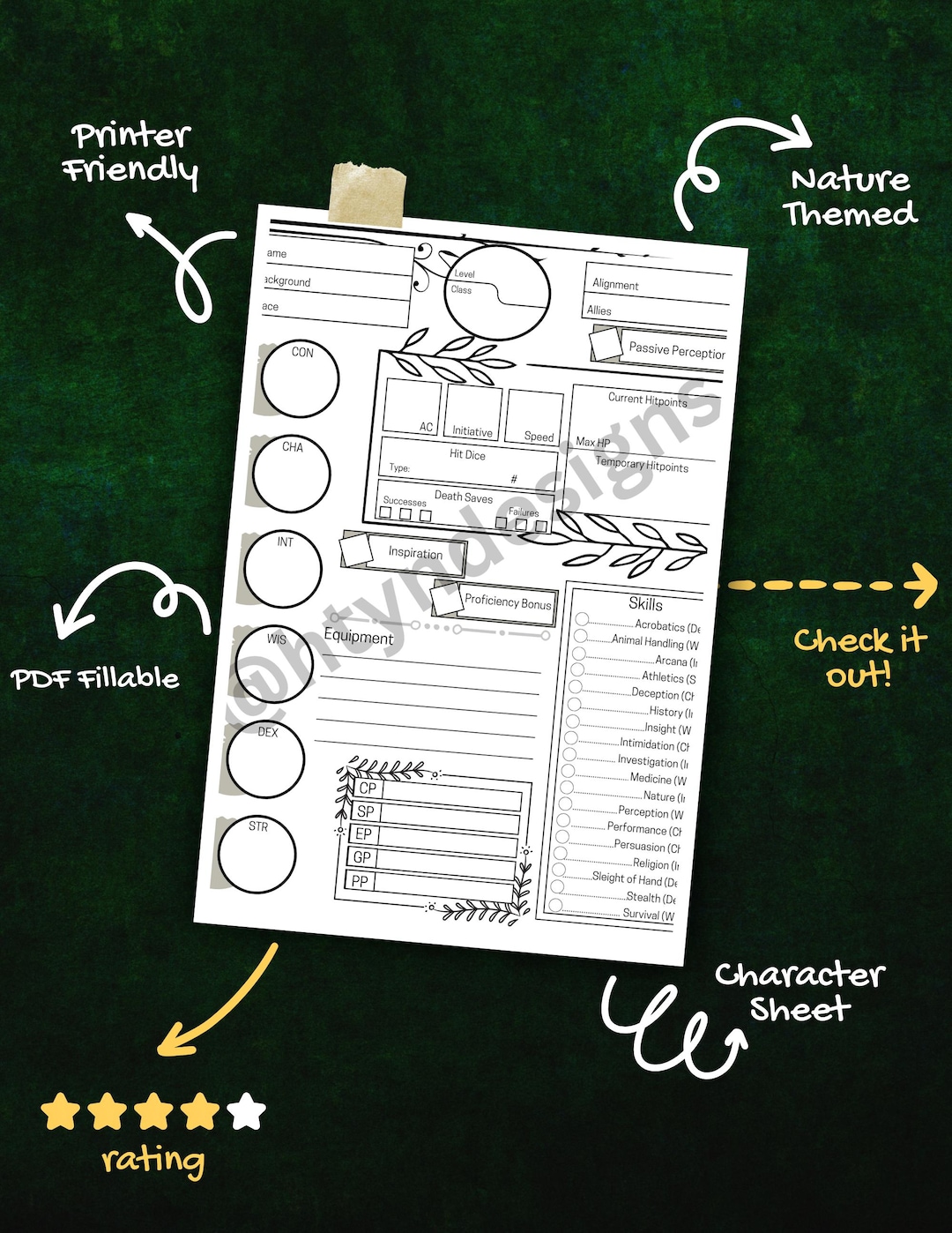 NEW Expanded DND Character Sheet, Black and White (PDF Fillable) - Etsy