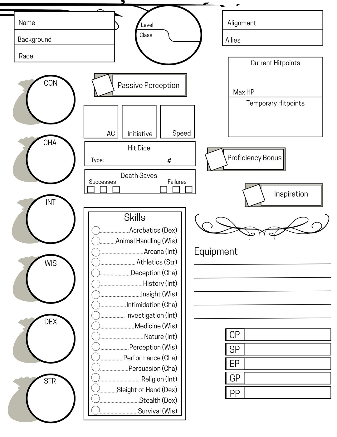 PDF Fillable Dungeons and Dragons Character Sheet Etsy