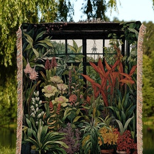 Flower Shop Botanical Tapestry | Nature Blanket Woven Tapestry Botanical Fairy Grunge Room Decor Fairycore Art Cottagecore Blanket Botanical