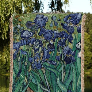Van Gogh Irises Painting Woven Throw Blanket | Famous Art Tapestry Aesthetic | Nature Woven Blanket | Art Teacher Gift | Custom Blanket Gift