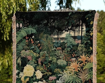Moody Greenhouse Garden Blanket | Vintage Nature Blanket Woven Tapestry Botanical Fairy Grunge Room Decor Fairycore Floral Cottagecore Throw