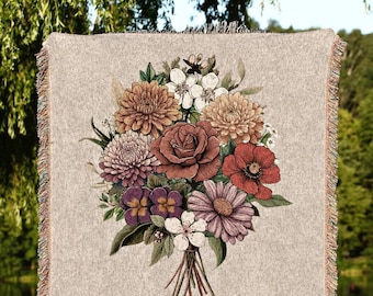 Personalized Birth Flower Blanket | Custom Family Birth Month Flower Bouquet Woven Throw Blanket | Birth Month Flower Custom Woven Blanket