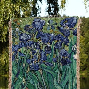 Van Gogh Irises Painting Woven Throw Blanket | Famous Art Tapestry Aesthetic | Nature Woven Blanket | Art Teacher Gift | Custom Blanket Gift