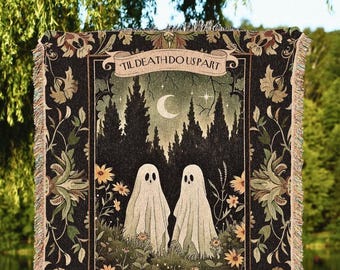 Woodland Ghost Couple Woven Blanket | Witchy Anniversary Gift Personalized Kindred Spirits His and Hers Custom Ghost Couple Gothic Throw |