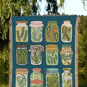 Whimsical Pickle Tapestry Woven Blanket Vintage Pickle Lover Gift Cute Pickle Tapestry Pop Art Wall Art Pastel Room Decor Eclectic Wall Art