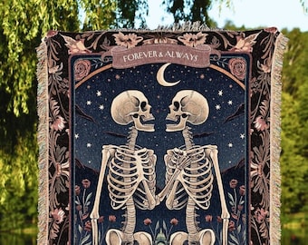 Tarot Skeleton Couple Blanket Personalized | Thoughtful Anniversary Wedding Tapestry Skeleton Lovers Gift for Husband and Wife Throw Custom