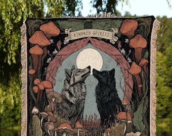 Woodland Wolf Blanket Custom | Outdoorsy Anniversary Gift Custom Wolf Blanket Cottagecore Wedding Unique Couple Gifts Custom Name Blanket |