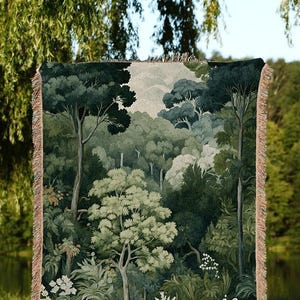 Nature Throw Blanket Botanical | William Morris Inspired Throw Blanket Vintage Forestcore Woodland Aesthetic Decor Woven Throw Tree Tapestry