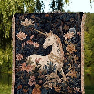 Medieval Unicorn Tapestry | Mythology Blanket Woven Throw Vintage Unicorn Art Whimsigoth Room Decor Fairycore Tapestry Eclectic Wall Art |