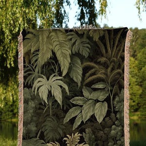 Jungle Throw Blanket Botanical | Nature Inspired Blanket Woven Tapestry Botanical Fairy Grunge Room Decor Fairycore Art Cottagecore Blanket
