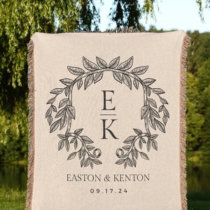 Initials Blanket Couples Gift | Personalized Last Name Tapestry Custom Wedding Monogram Couple Keepsake Blanket Anniversary His & Hers Gift