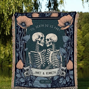 Gothic Anniversary Blanket Woven Tapestry | Gothic Wedding Custom Blanket Woven | Spooky Wedding Gift Personalized | Boho Halloween Wedding