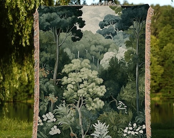 Nature Throw Blanket Botanical | William Morris inspired Throw Blanket Vintage Forestcore Woodland Aesthetic Decor Woven Throw Tree Tapestry