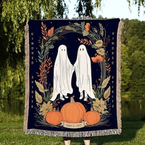 Couples Blanket 'Kindred Spirits' Custom Tapestry Woven | Personalized Ghost Blanket Anniversary Gift for Goth Couple | Halloween Blanket |