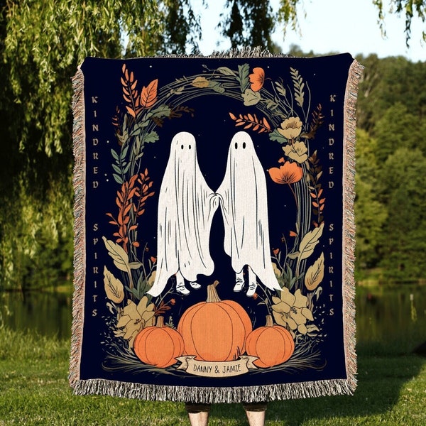 Couples Blanket 'Kindred Spirits' Custom Tapestry Woven | Personalized Ghost Blanket Anniversary Gift for Goth Couple | Halloween Blanket |