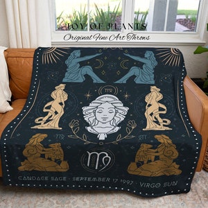Virgo Zodiac Tapestry Woven | Woven Fringe Blanket Astrology Decor Tapestry Personalized Virgo Zodiac Sign Celestial Tapestry Academia Decor