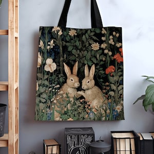 Fairycore Tapestry Bag Boho Satchel Woven | Botanical Morris Inspired Tote Bag Forestcore Satchel Maximalist Tapestry Tote Botanical Rabbit