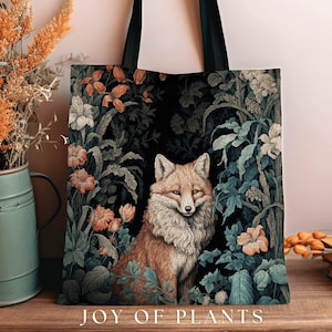 Witchy Woodland Fox Tapestry Tote | William Morris Inspired Tote Botanical Aesthetic Maximalist Tapestry Tote Woven Victorian Fairy Core Fox