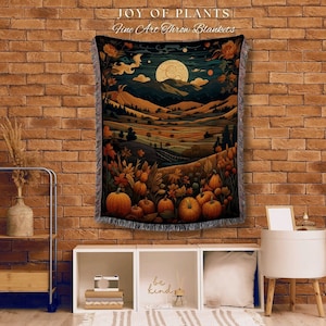 Woven Tapestry Pumpkin Patch Blanket Woven | Pumpkin Season Autumn Decor Vintage Tapestry | Woven Wall Hanging Tapestry Halloween Art Gothic