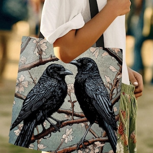Crowcore Everyday Bag Gothic | William Morris Inspired Raven Tote Bag Crow Core Satchel Maximalist Tapestry Tote Woven Victorian Fairy Core