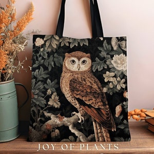 Whimsical Owl Tapestry Tote Woven | William Morris Inspired Tote Bag Aesthetic Botanical Tapestry Tote Woven Victorian Fairy Core Owl Tote |