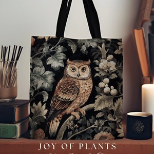 Owl Tote Bag Vintage Botanical | William Morris Inspired Tote Bag Pastel Goth Woodland Tapestry Tote Woven Victorian Fairy Core Owl Tote Bag