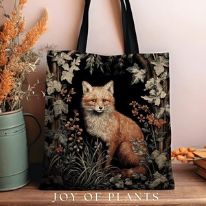 Rustic Fox Tote Bag Botanical | Boho Cottagecore Accessory William Morris Inspired Handbag Fox Satchel Fairycore Fairy Aesthetic Art |