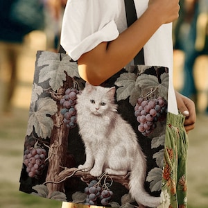 Victorian Gothic Cat Tote Bag Woven | William Morris Inspired Tote Bag Aesthetic Maximalist Tapestry Tote Woven Victorian Fairy Core Cat Bag