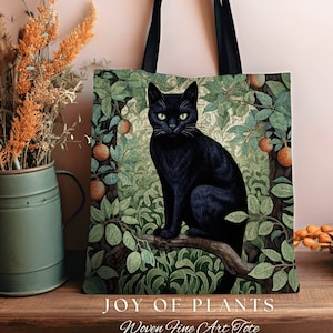 Satchel Bag Black Cat Tote | Cottagecore Accessory William Morris Inspired Handbag Cat Satchel Fairycore Aesthetic Gift Cat Person Gift |